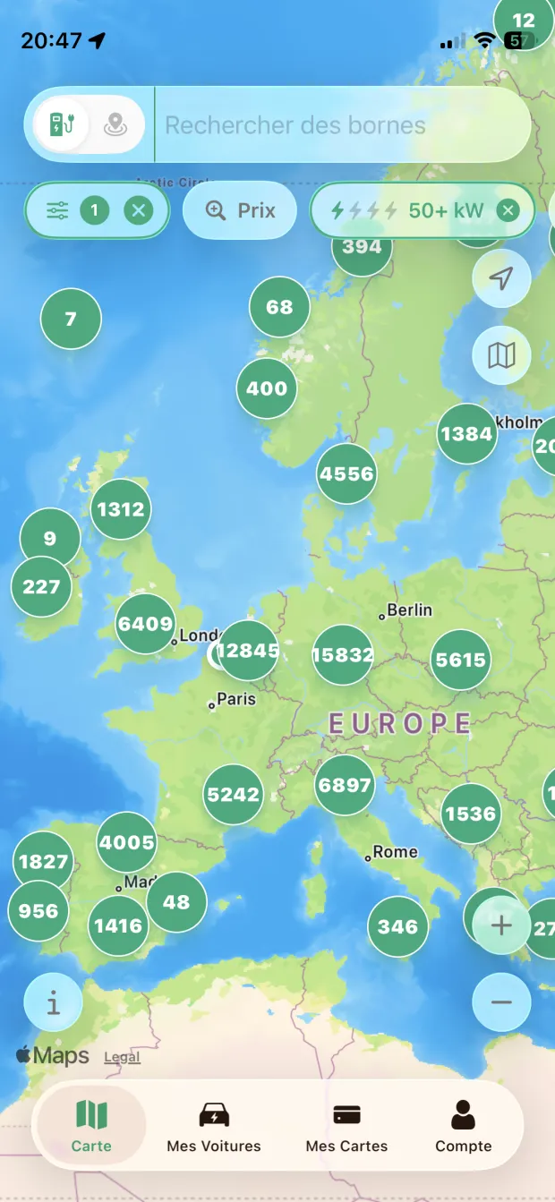 Trouvez des stations de recharge partout en Europe PlugPrice screenshot