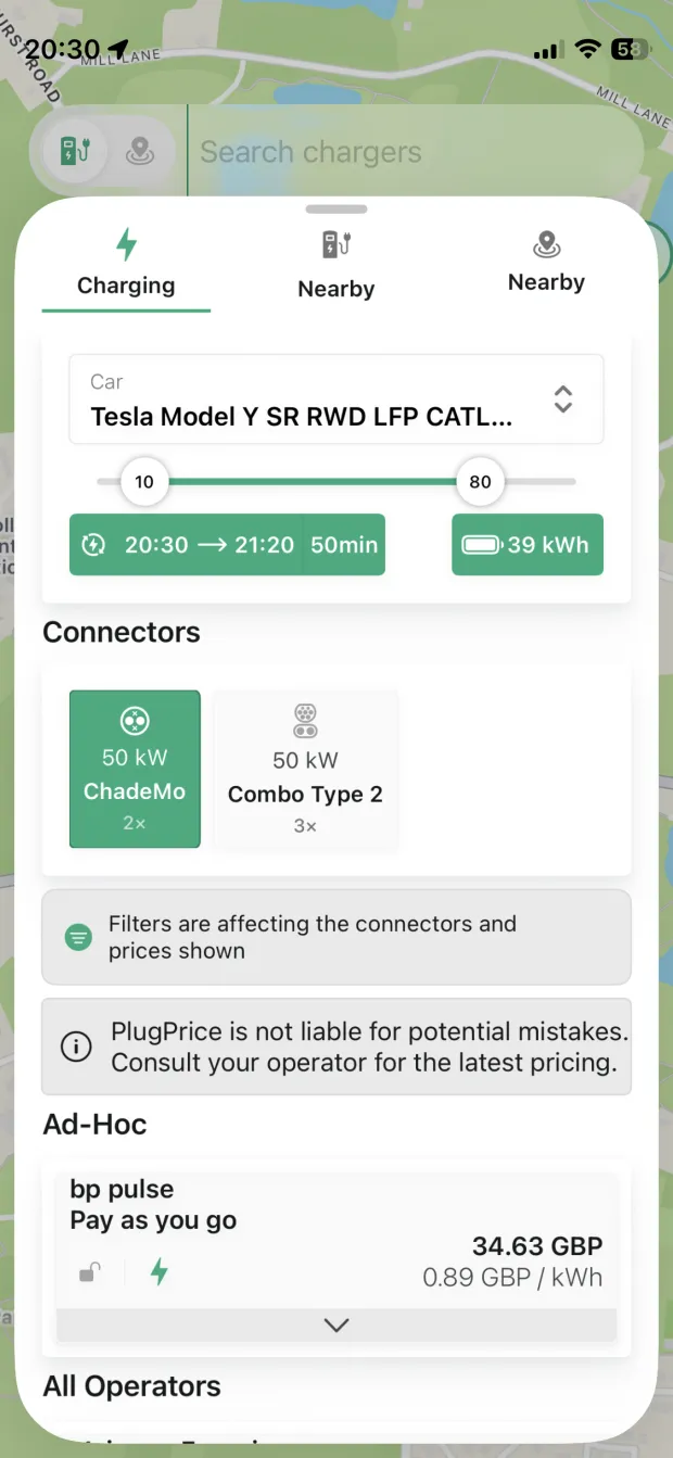 Transparent cost breakdown PlugPrice screenshot