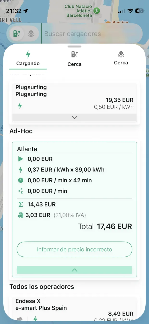 Desglose de costes transparente PlugPrice screenshot