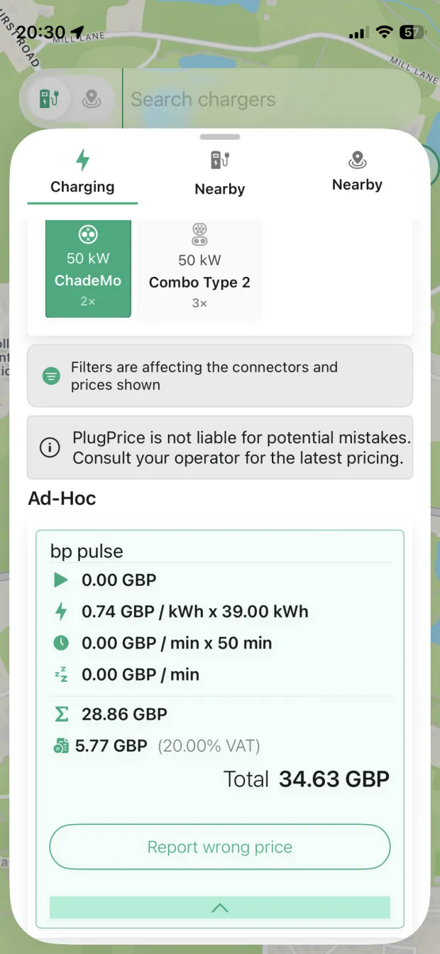Transparent cost breakdown PlugPrice screenshot